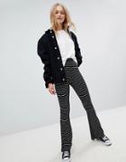 Daisy Street Flare Pants In Fine Stripe - Black