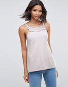 Asos Cami In Ponte With Square Ruffle Neck - Pink
