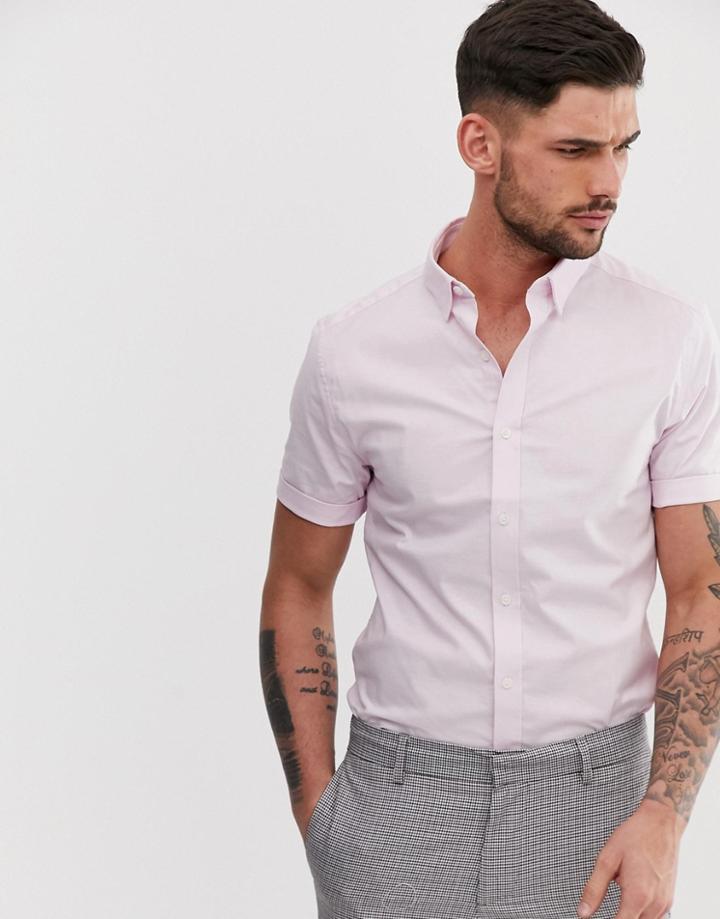 New Look Oxford Shirt In Muscle Fit In Light Pink - Pink