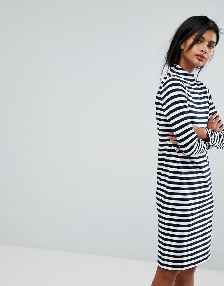 Vila Striped High Neck Sweater Dress - Gray