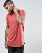 Asos Super Longline T-shirt In Red With Curved Hem - Red