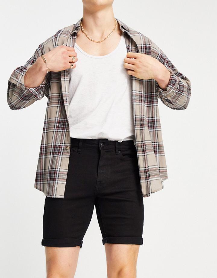 New Look Slim Denim Shorts In Black