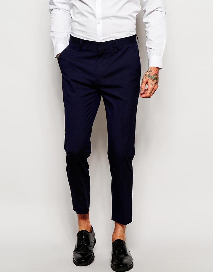 Asos Skinny Cropped Suit Pants - Navy