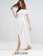 Akasa Off The Shoulder Ruffle Beach Dress - White