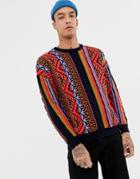 Asos Design Knitted Stripe Fairisle Sweater In Red - Red