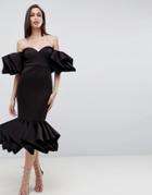 Asos Premium Concertina Hem Bodycon Dress - Black