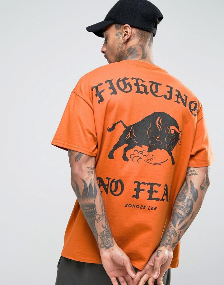 Hnr Ldn Oversized Bull Back Print T-shirt - Orange