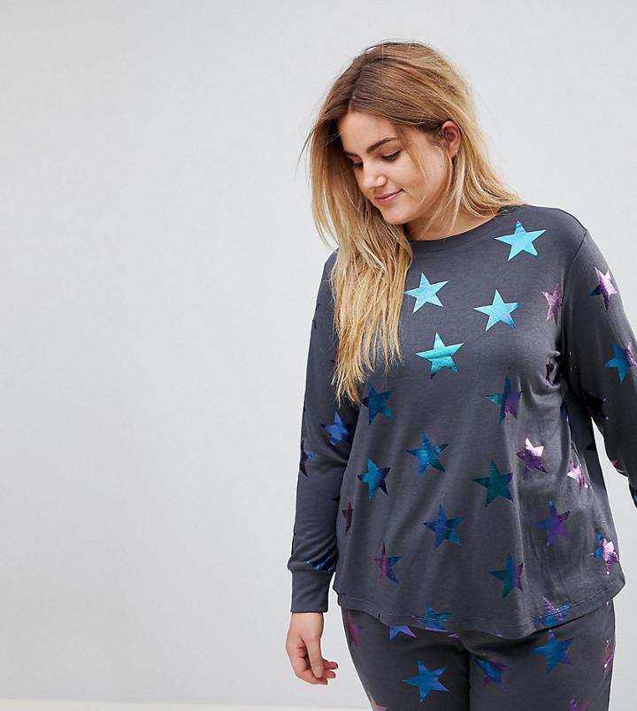 Asos Curve Lounge Holographic Star Print Sweat Top - Gray