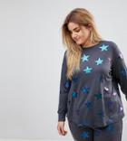 Asos Curve Lounge Holographic Star Print Sweat Top - Gray