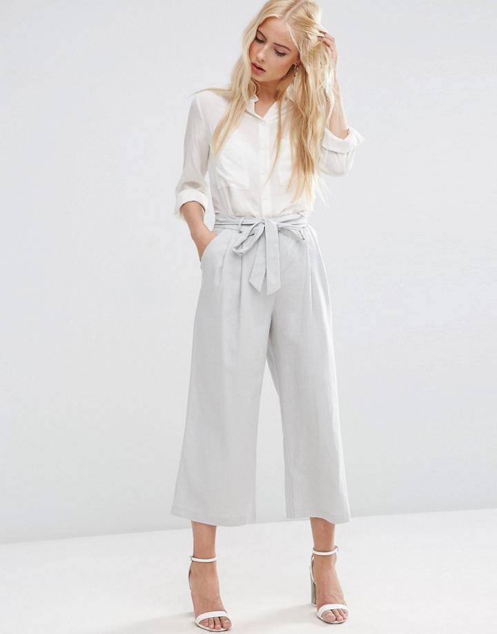 Asos Linen Culotte With Tie Waist - Silver