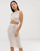 Club L London Sparkle Crop Top Two-piece In Mink-beige