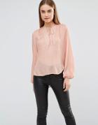 Ax Paris Blouse With Front Panel And Tie Front - Pink