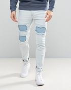 Asos Super Skinny Jeans In Heavy Bleach With Mega Rip & Repair - Blue