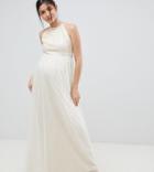 Little Mistress Maternity Sequin High Neck Maxi Dress In Cream - Cream