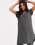 Lindex Elisa Organic Cotton Heart Long Pyjama Top In Dark Gray