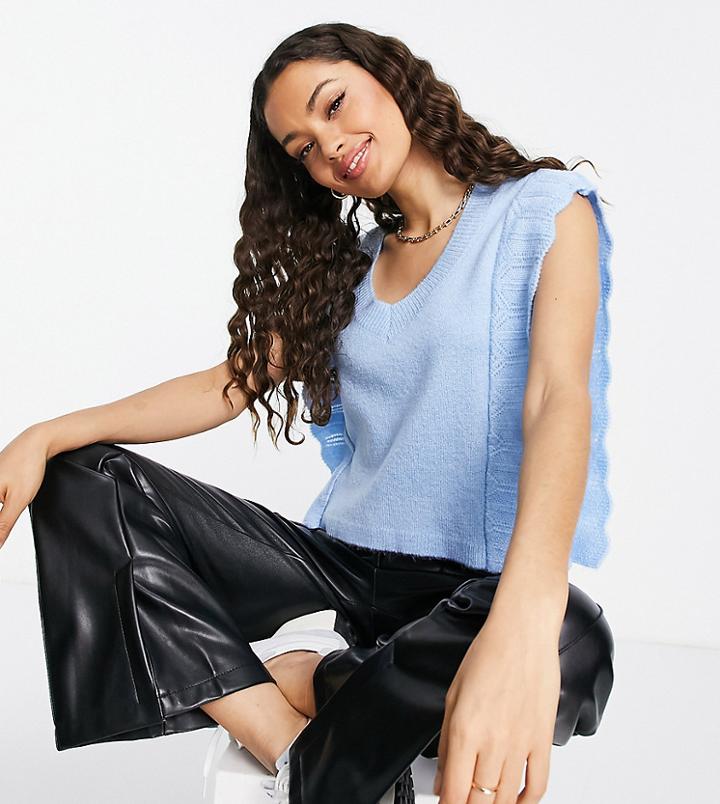 Vero Moda Petite Knit Tank Top With Side Ruffle In Blue