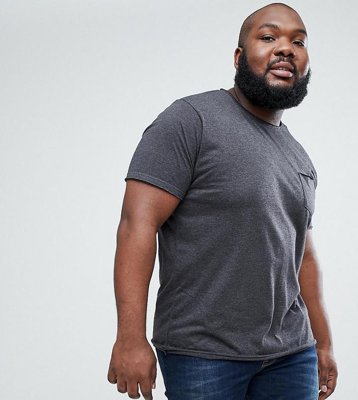 Brave Soul Plus Basic Raw Edge T-shirt - Gray