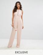 Tfnc Wedding Pleated Wide Leg Jumpsuit With Lace Insert - Pink