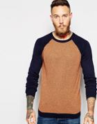 Asos Cotton Sweater With Contrast Sleeves - Orange Twist