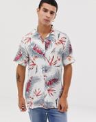 Le Breve Floral Short Sleeve Revere Collar Shirt - White