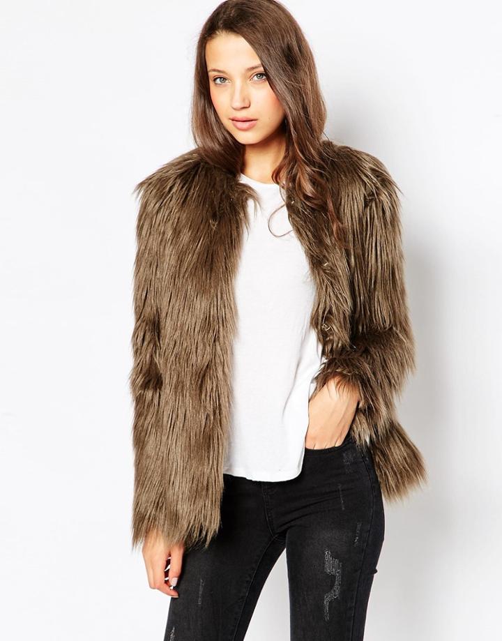 Vero Moda Tall Faux Fur Jacket - Chocolate