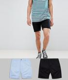 Asos Design 2 Pack Slim Chino Shorts In Black & Dusky Blue Save - Multi