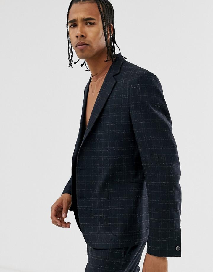 Asos Design Relaxed Suit Jacket In Navy Broken Check - Navy