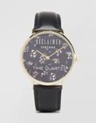 Reclaimed Vintage Floral Leather Watch In Black - Black