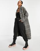 Na-kd Check Print Oversized Coat In Black And White-multi