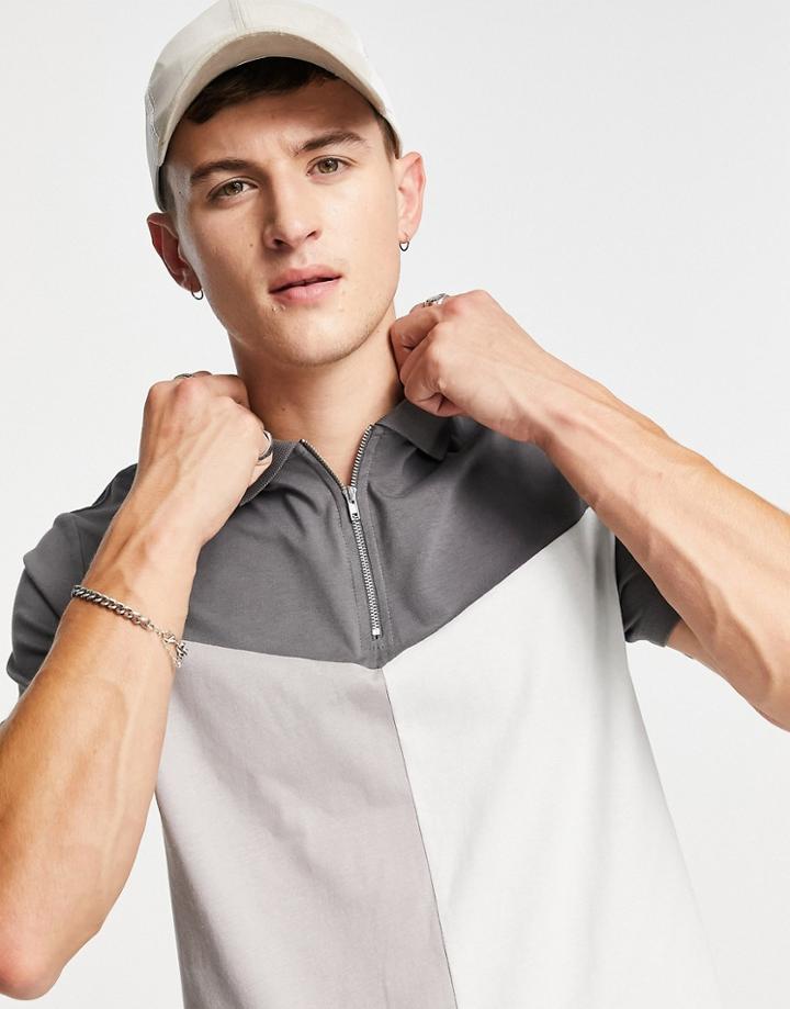 Asos Design Polo T-shirt In Gray Color Block-green