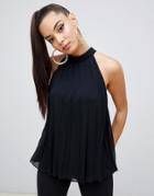Asos Design Pleated Halter Top With Open Back - Black