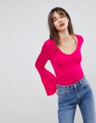 Only Daisy Fluted Long Sleeve Top - Pink