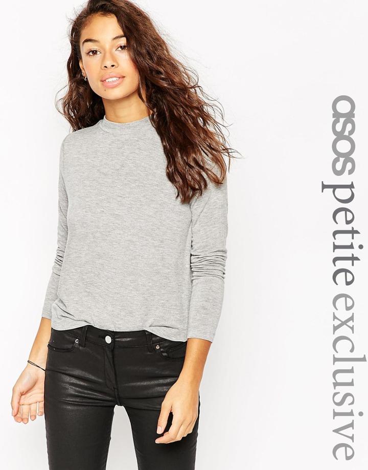 Asos Petite High Neck Long Sleeve Forever Top - Black