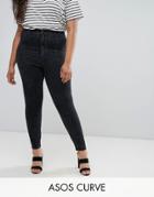 Asos Curve Rivington Jeggings In Marbled Black With Panel Details - Black
