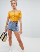 Bershka Join Life Buttoned Up Short In Blue - Blue