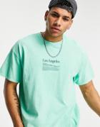 Topman Oversized Tee With Los Angeles Chest Print In Sage-black