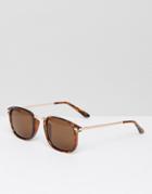 Asos Square Sunglasses In Tort With Gold Arms - Brown
