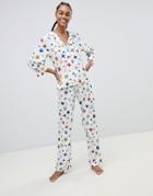Asos Design Doodle Star Print Traditional Pants Set In 100% Modal-white
