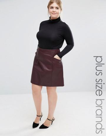 New Look Leather Look A-line Skirt - Red
