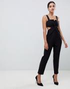 Asos Design Jumpsuit With Knot Front And Peg Leg - Black