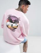 Mennace Sweatshirt In Pink With Beverly Hills Print - Pink