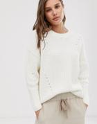 Selected Femme Round Neck Ribbed Sweater-white