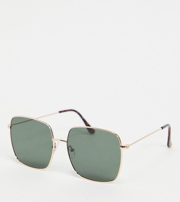 South Beach Square Sunglasses With Gold Frames And Green Lens