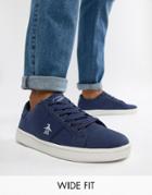 Original Penguin Wide Fit Stedaman Canvas Trainers In Navy - Blue