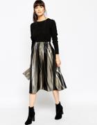 Asos Midi Skirt In Bold Metallic Stripe - Multi