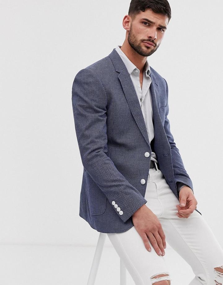 Asos Design Skinny Blazer With Birdseye Texture In Blue