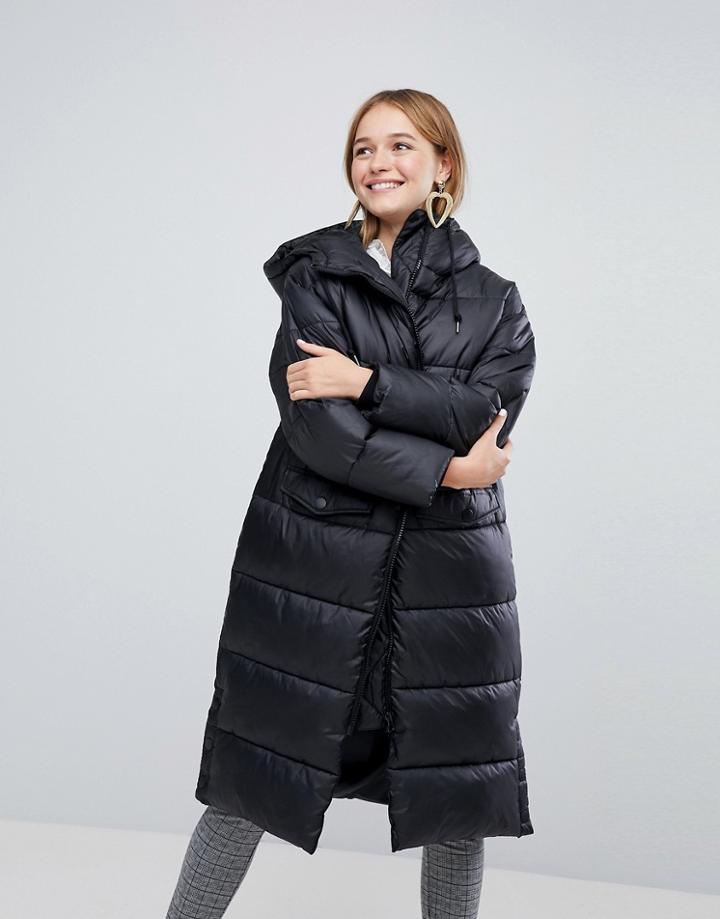 Monki Padded Longline Coat - Black