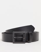 Asos Design Leather Skinny Belt In Black With Matte Black Buckle