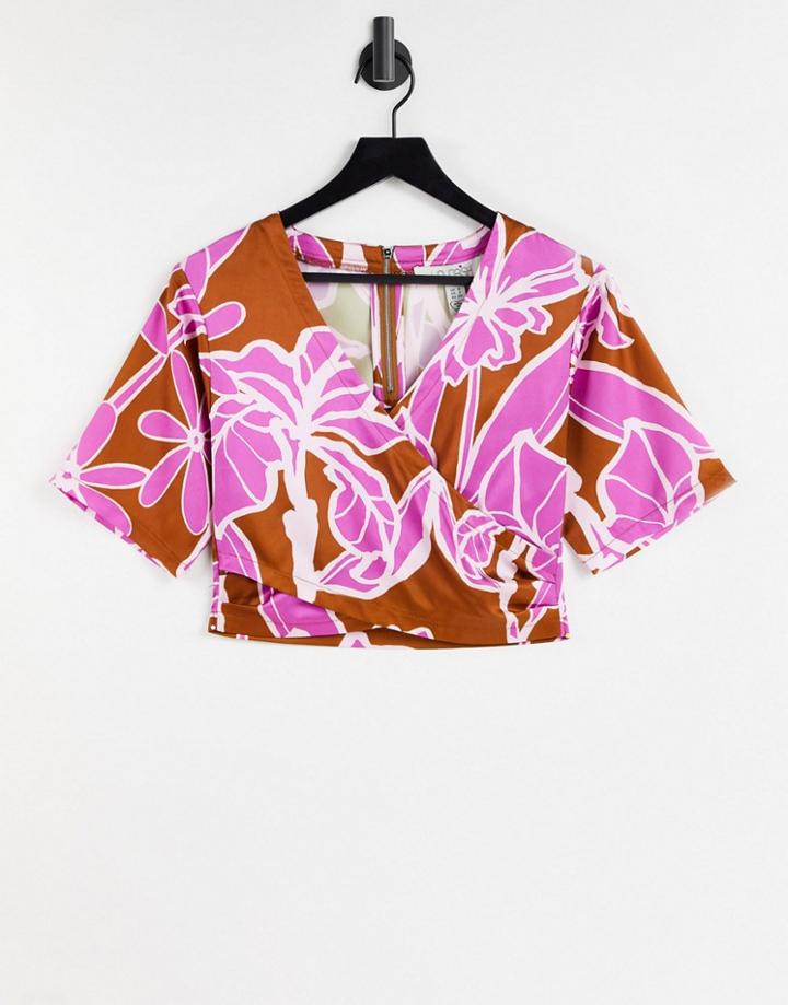Liquorish Kimono Top Set In Abstract Floral Print-multi
