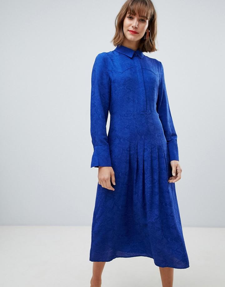 Mango Snake Print Midi Dress In Blue - Blue